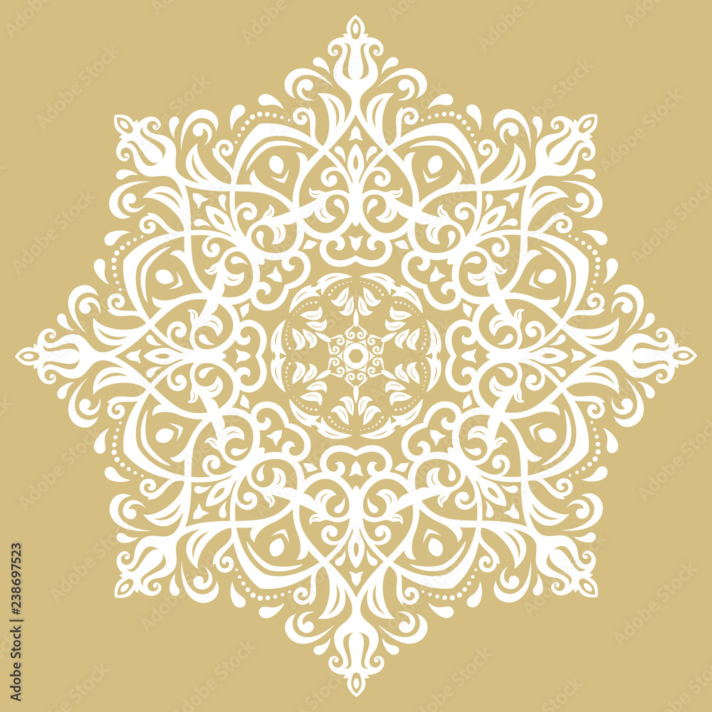 Elegant golden and white ornament in classic style. Abstract traditional pattern with oriental elements. Classic vintage pattern Elegant golden and white ornament in classic style. Abstract traditional pattern with oriental elements. Classic vintage pattern