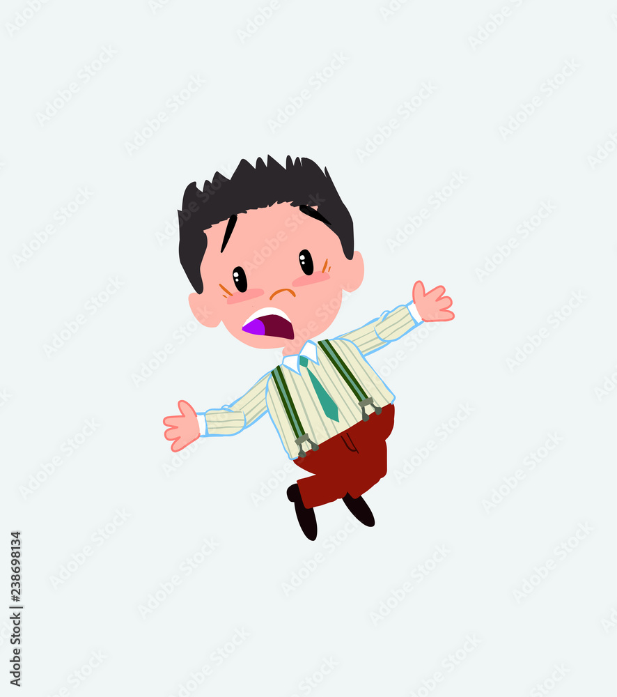 Businessman in casual style jumping terrified. Businessman in casual style jumping terrified.