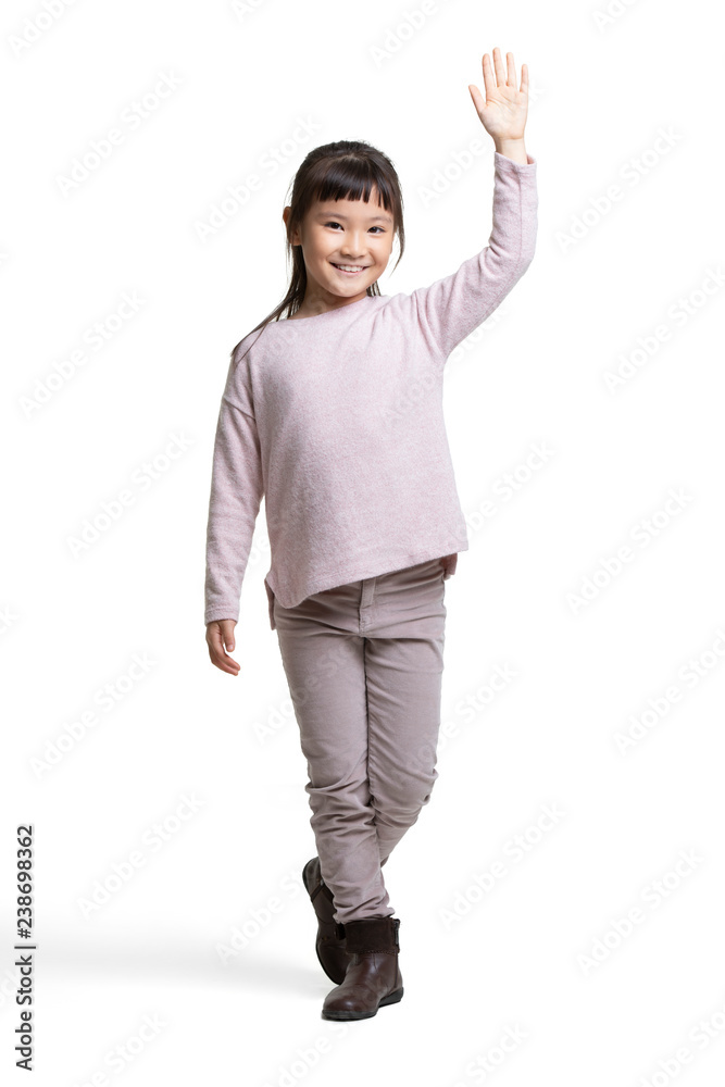 Happy little girl waving hand Happy little girl waving hand