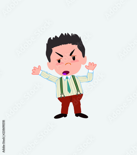Businessman in casual style argues something with a gesture of discontent.