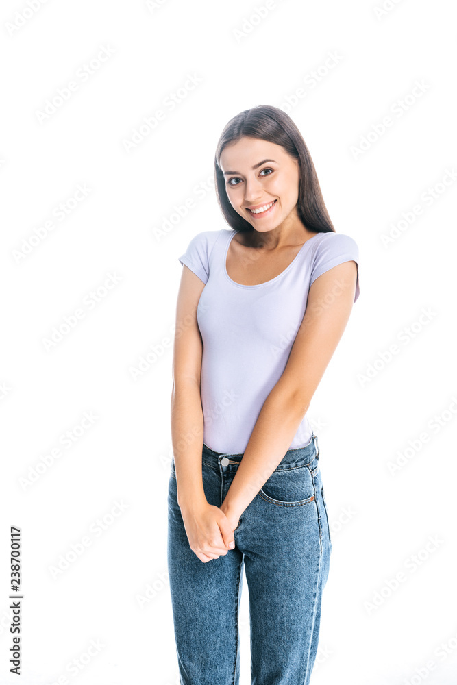 portrait of young pretty woman isolated on white