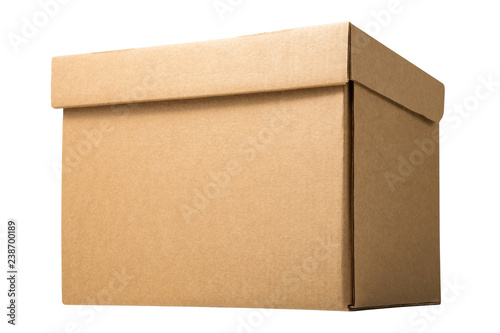 Cardboard archive storage box isolated on white background