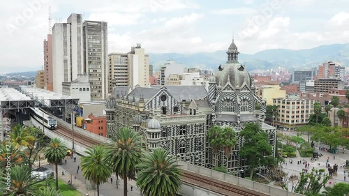 Wallpaper Mural City Center Skyline with Metro Line and Rafael Uribe Uribe Palace of Culture, elevated view, Medellin, Antioquia Department, Colombia Torontodigital.ca