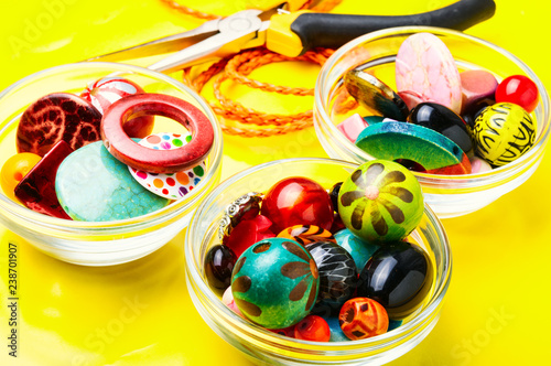 Beads on yellow background