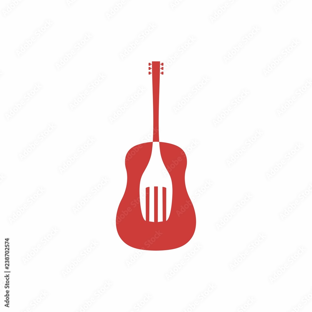 Creative logo combination. Guitar and fork logo inpsiration Creative logo combination. Guitar and fork logo inpsiration