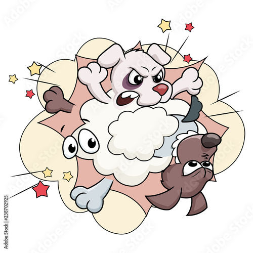 Cartoon illustration of fighting dogs