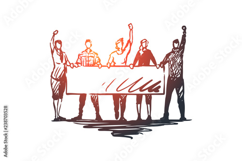 Demonstration, riots, rallies concept. Hand drawn sketch isolated illustration