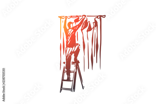 Hanging curtain, decoration, cloth, fabric concept. Hand drawn isolated vector.