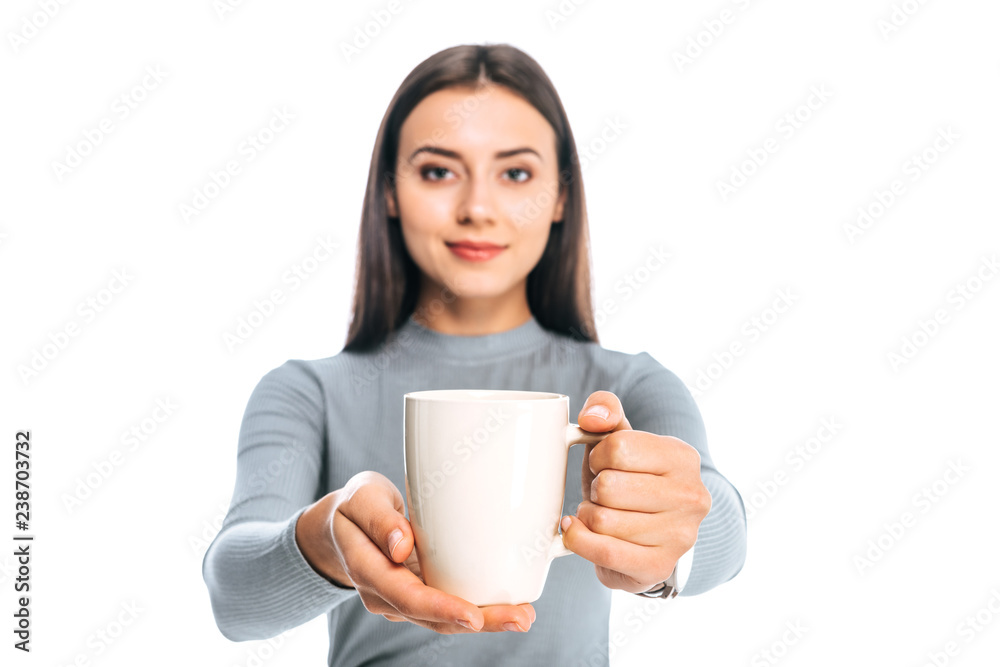 custom made wallpaper toronto digitalportrait of young woman with cup of coffee isolated on white