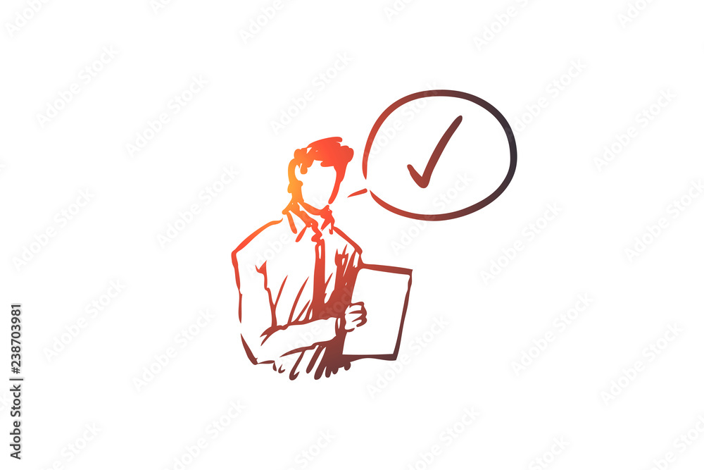 Approved, accepted concept. Hand drawn sketch isolated illustration Approved, accepted concept. Hand drawn sketch isolated illustration