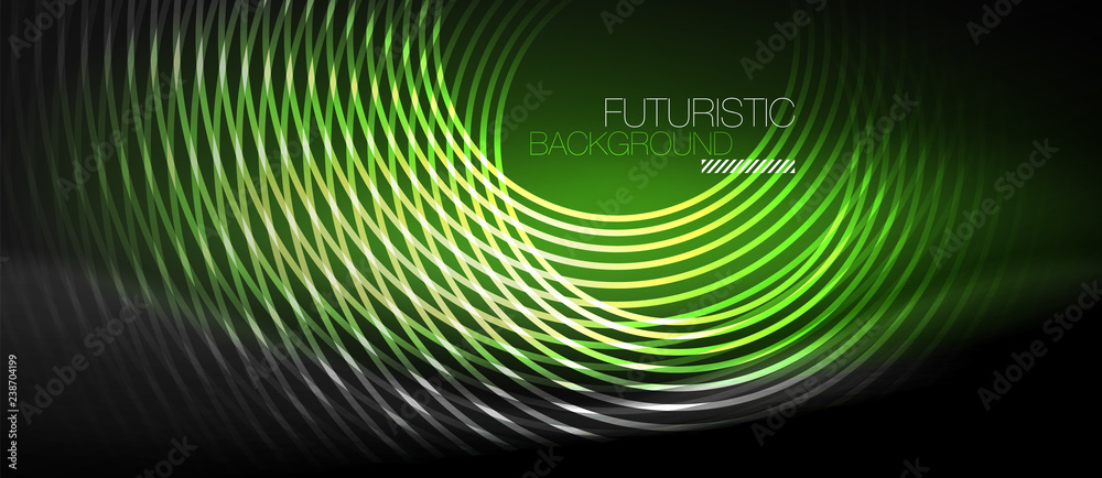 Dark abstract background with glowing neon circles Dark abstract background with glowing neon circles
