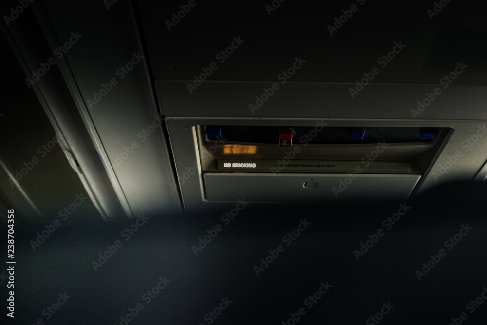 No smoking sign illuminated on an aircraft No smoking sign illuminated on an aircraft