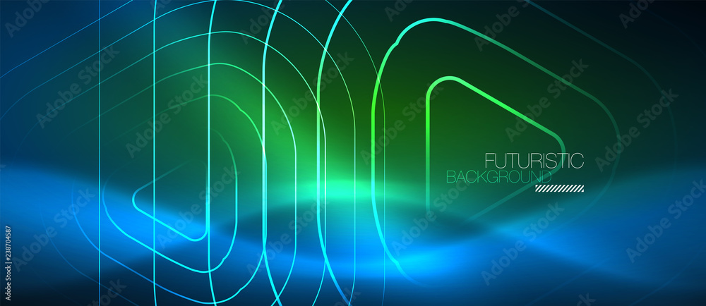 Neon glowing techno lines, hi-tech futuristic abstract background template with geometric shapes