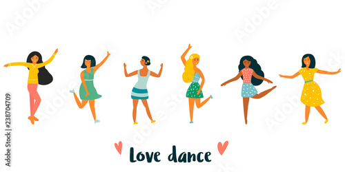 Horizontal banner with vintage dancing girls
