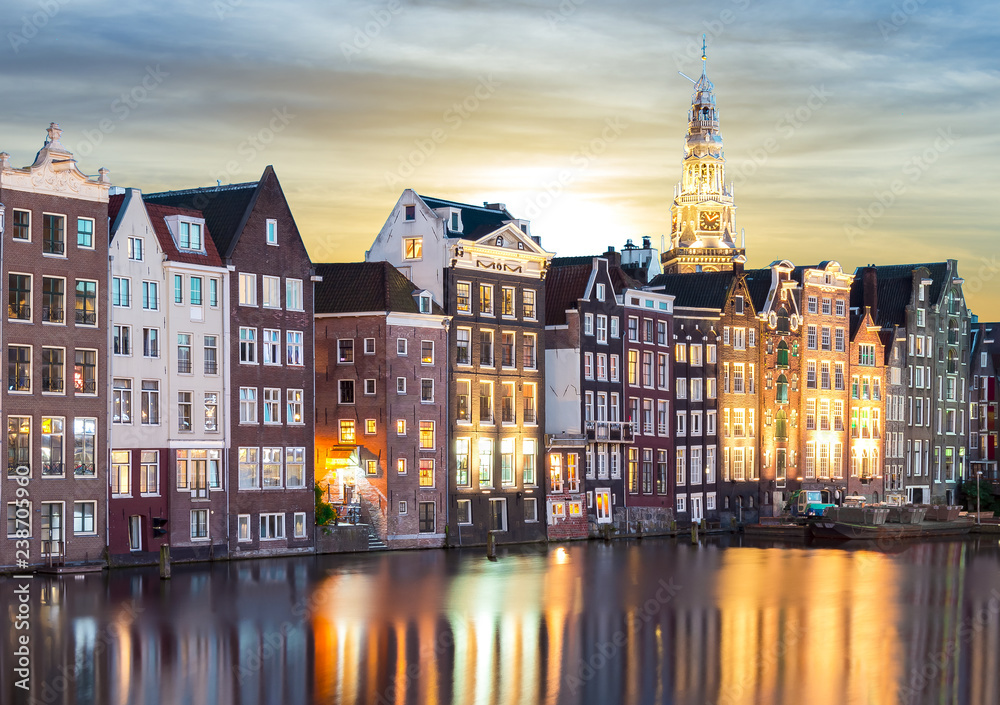 Fototapeta premium Amsterdam architecture at sunrise, Netherlands