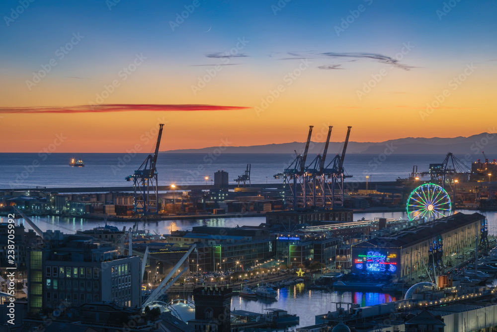 View of port Genoa in the evening