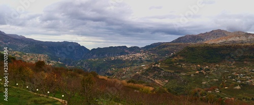 overview of the mountains around the high village of Yanouh, Lebanon