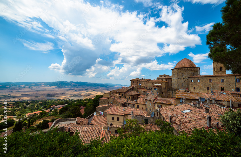 Roofs of Volterra town under the beautiful sky, Toscana, Italy