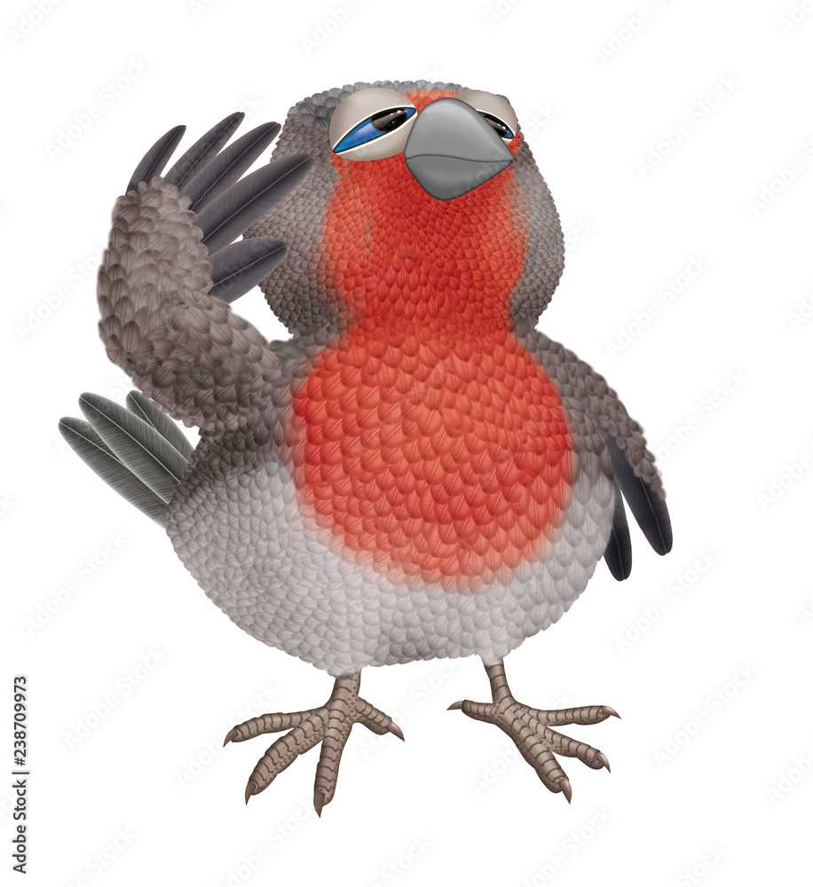 Oiseau Rouge Gorge Isole Dessin Anime Blanc Illustration Attitude Salut Militaire Joli Drole Jouet 3 D Robin Rouge Stock Illustration Adobe Stock