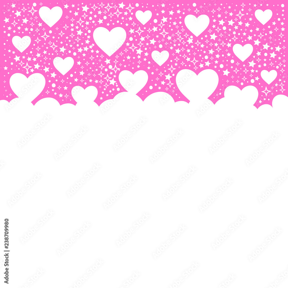 Flying hearts. Valentine's day design with hearts and stars. Place for text. Template for greeting cards, invitations, posters and banner. Romantic vector background