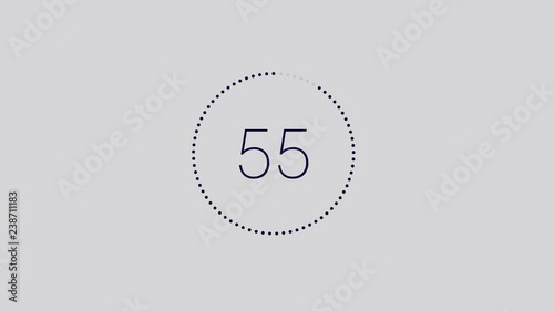 Modern minimalistic countdown one minute animation from 60 to 0 seconds. 4K. Alpha channel. Flat design with animation on white background.
