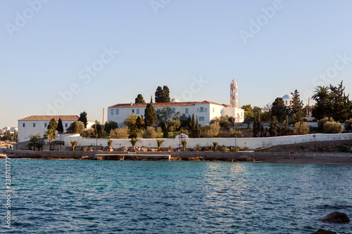 The former monastery of Agios Nikolaos on Spetses Island, Greece, which is now the island's cathedtral.