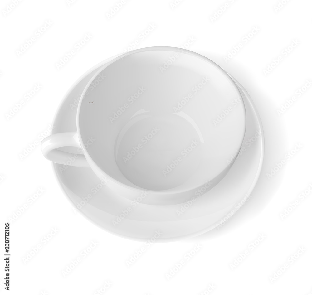 Top view of a white cup with saucer. Empty cup. Vector illustration isolated on white Top view of a white cup with saucer. Empty cup. Vector illustration isolated on white