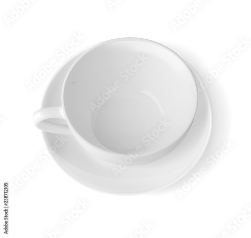 Top view of a white cup with saucer. Empty cup. Vector illustration isolated on white
