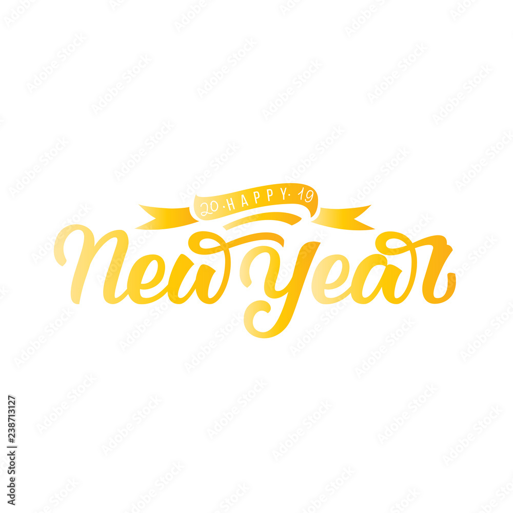 Happy New Year hand draw lettering illustration. Happy New Year calligraphy phrase. Handwritten retro lettering orange color for cards, posters, t-shirts, etc. Vector illustration