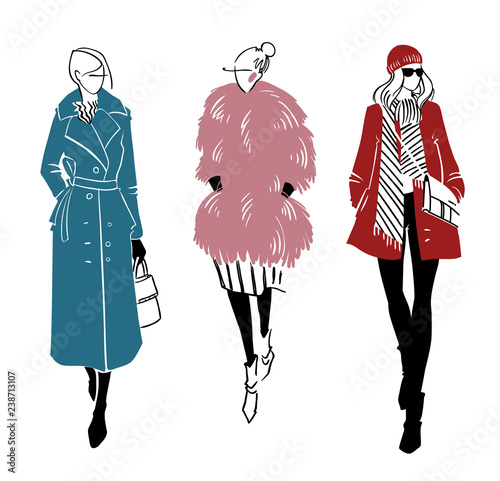 Winter look. Fashion illustration, vector