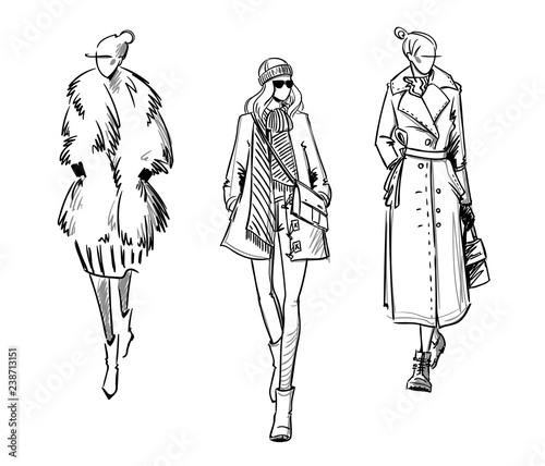 Winter look. Fashion illustration, vector
