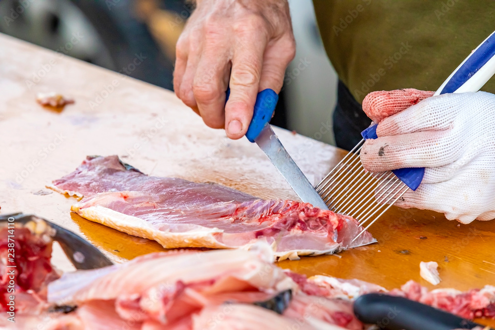 Cutting fish for cooking
