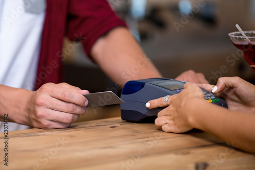 Paying by credit card in cafe