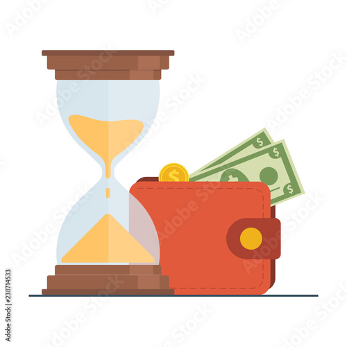 The concept of managing your time and money. Time is money or time to pay. Financial planning, deadline and time management, payment day. Vector illustration.