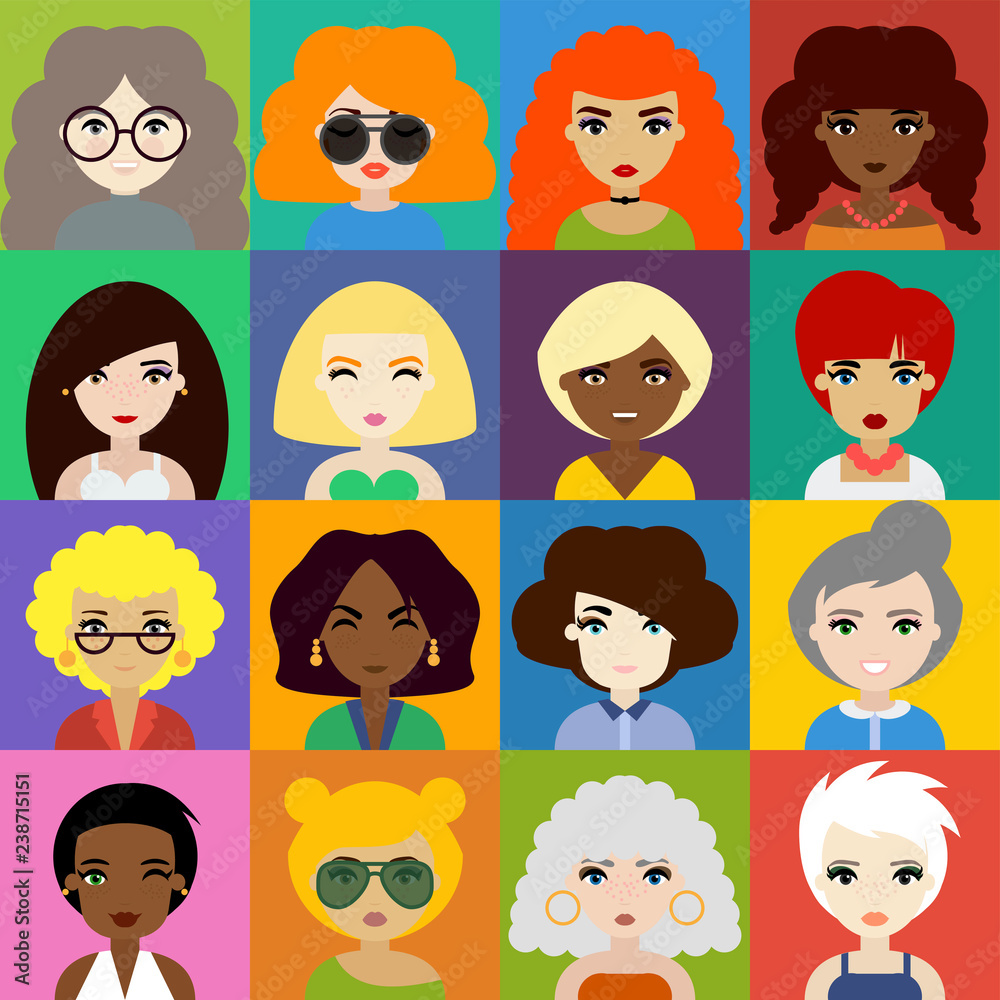 Set of Woman Avatar Icons in Flat Style Set of Woman Avatar Icons in Flat Style