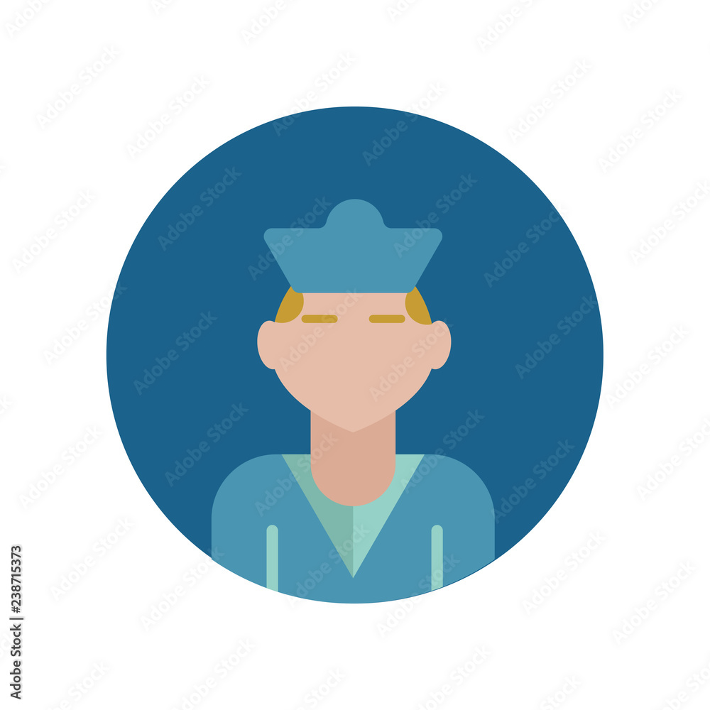 Sailor flat icon isolated on blue background. Simple Professions sign symbol in flat style. Professions elements Vector illustration for web and mobile design.