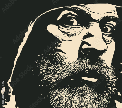 Old Bearded Man. Vector Illustration