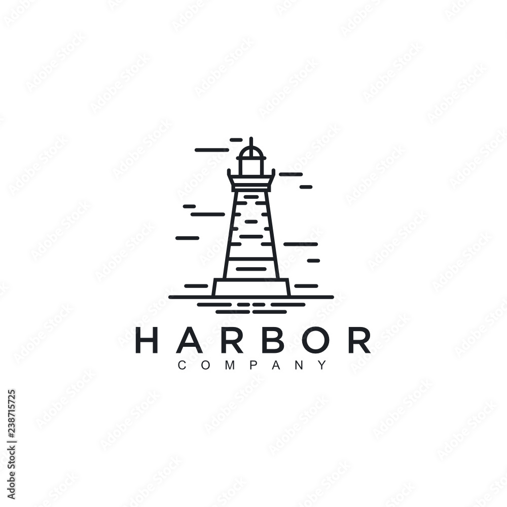 Simple Monoline Lighthouse / Searchlight logo design inspiration - Vector