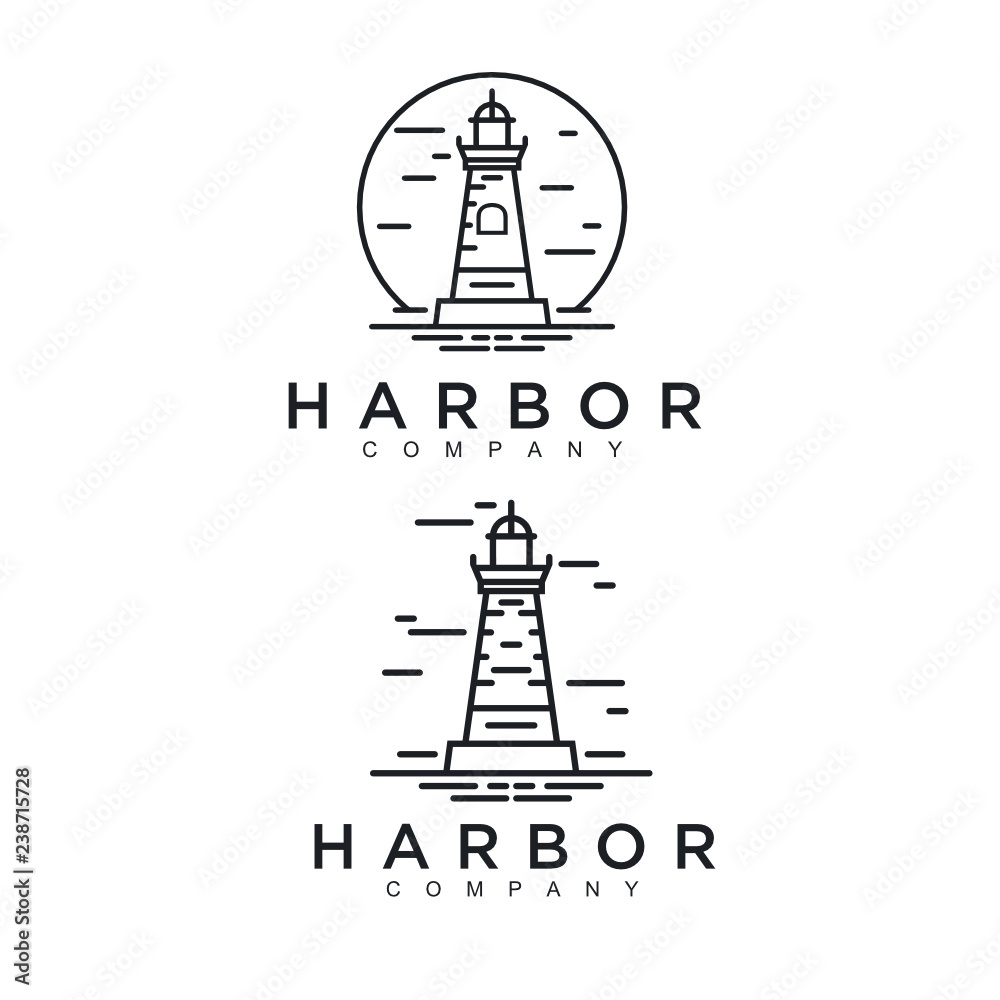 Simple Monoline Lighthouse / Searchlight logo design inspiration - Vector