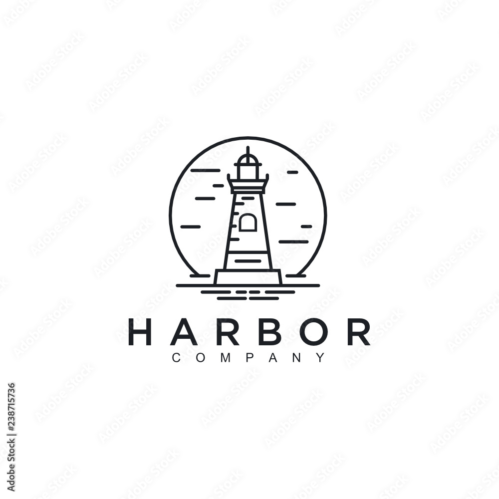 Simple Monoline Lighthouse / Searchlight logo design inspiration - Vector