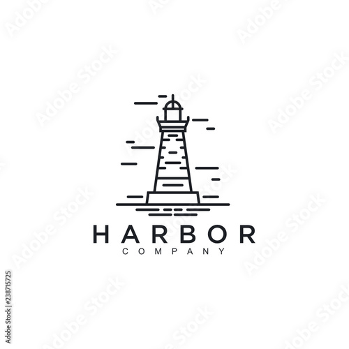 Simple Monoline Lighthouse / Searchlight logo design inspiration - Vector