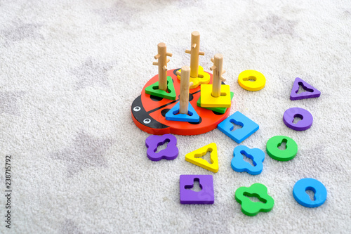 Wooden educational math toys ,games material colorful early learning game. Selective focus.