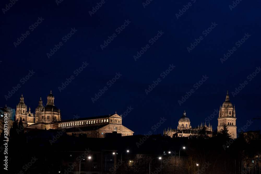 night view of the dome and the tower of the cathedral of Salamanca