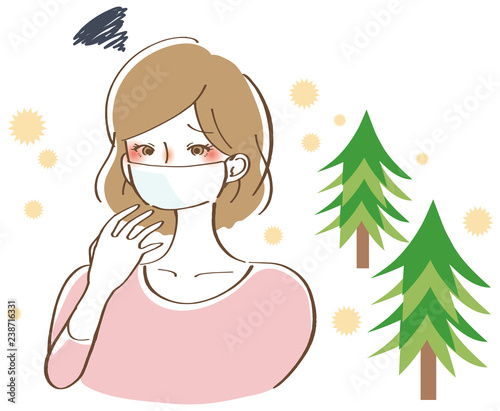 花粉に悩む女性　イラスト