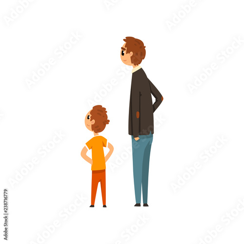 Dad and his son looking at something vector Illustration on a white background