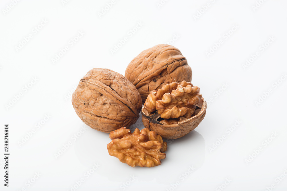 Food: Closeup of Walnut Isolated on White Background Shot in Studio Food: Closeup of Walnut Isolated on White Background Shot in Studio