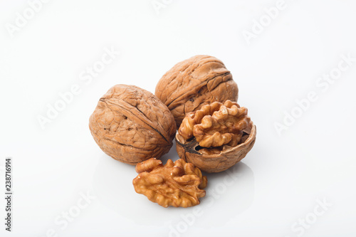 Food: Closeup of Walnut Isolated on White Background Shot in Studio