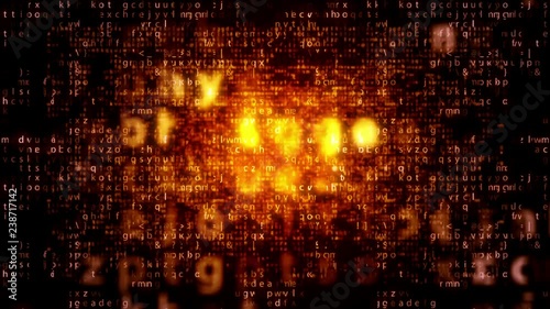 Cyberspace 3d rendering of dazzling plazma matrix letters moving down quickly in the black  background. The picture is approaching with a zoom in effect. They look advanced photo