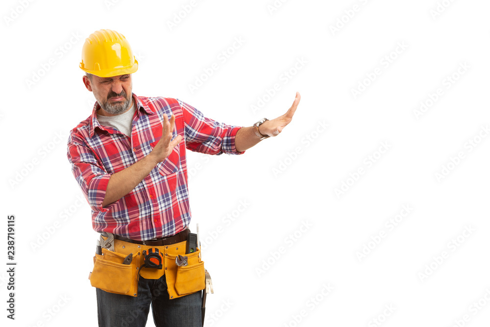 Constructor making stay away gesture.