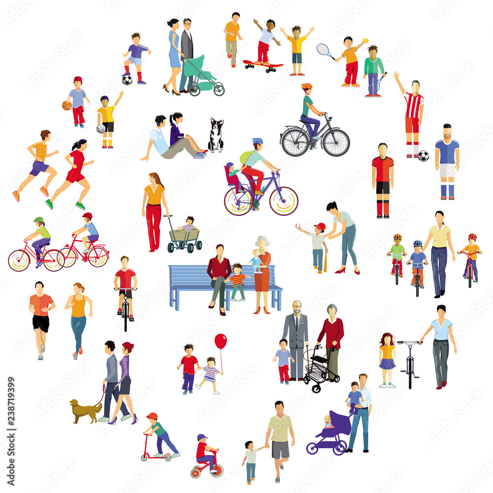 Familien im freihen, Freizeitaktivität, Illustration